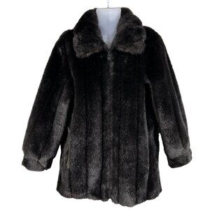 Dennis Basso Womens M Faux Mink Fur Coat Black Full Zip Old Money Timeless